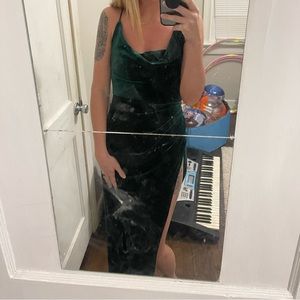 Green velvet dress with high slit
